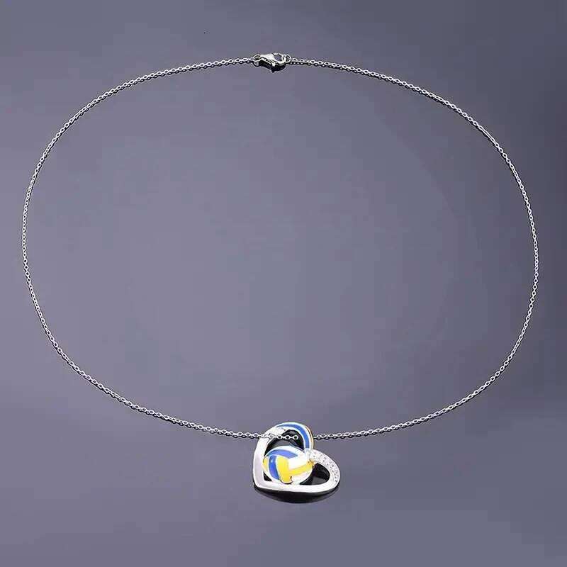 Huitan Trendy Volleyball Heart Pendant Necklace Teen Girls Accessories with Shiny Zirconia Fashion Female Daily Party Jewelry