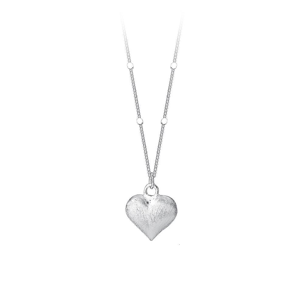 S925 Sterling Silver Brushed Heart Necklace for Women Versatile Personality Niche Light Luxury High-end Heart-shaped Pendant Collarbone Chain