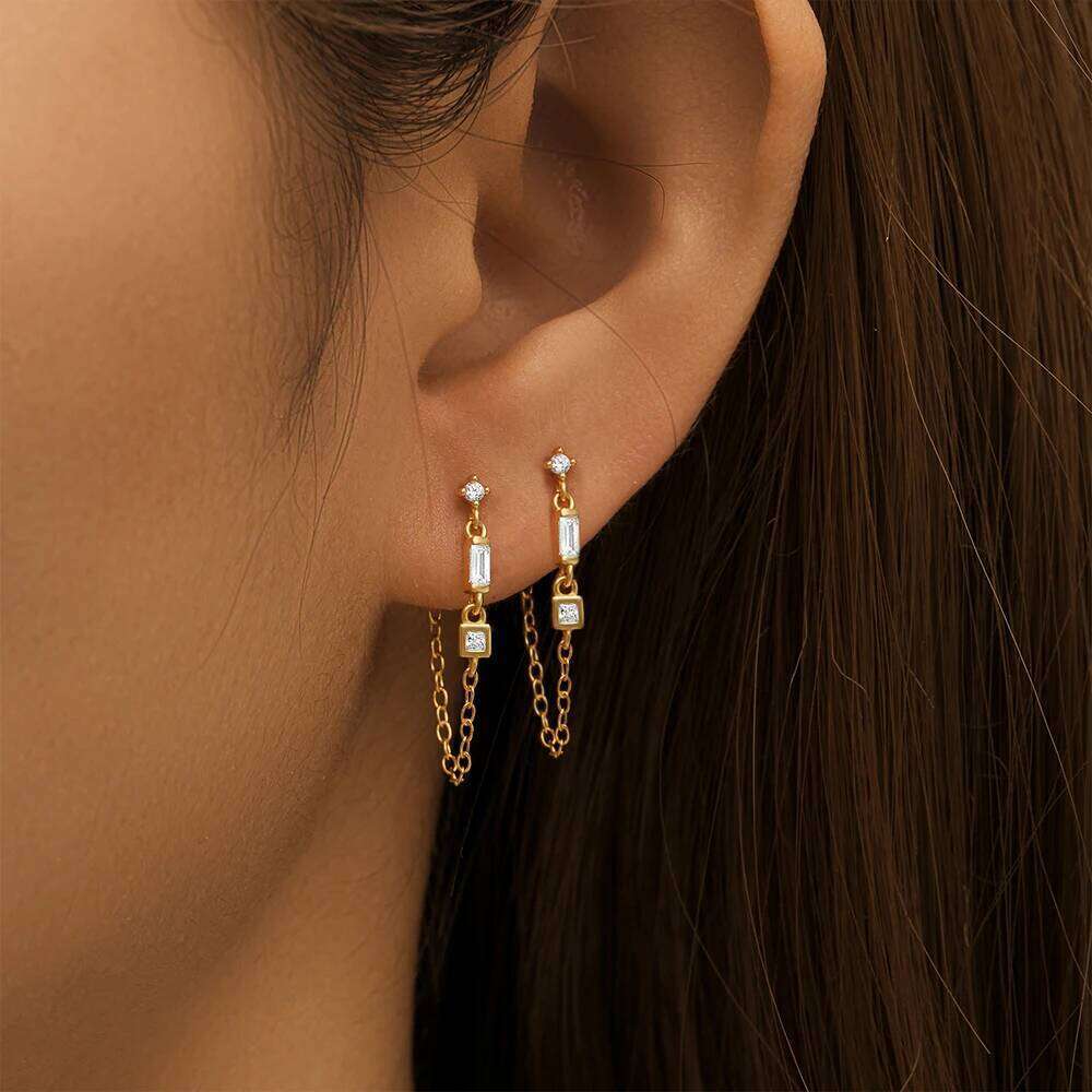 Aide 925 Sterling Silver Crystal Ear Studs For Women Sparkling Rhinestone Sweet Chains Multiple Wear Styles Stud Earring Jewelry