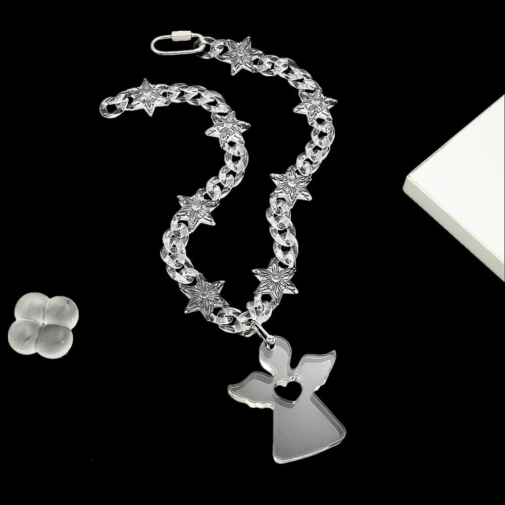 Hiphop Acrylic Transparent Cuban Chain Heart Angel Big Pendant Necklace Resin Thorns Spike Chain Large Necklaces for Men Jewelry 251230