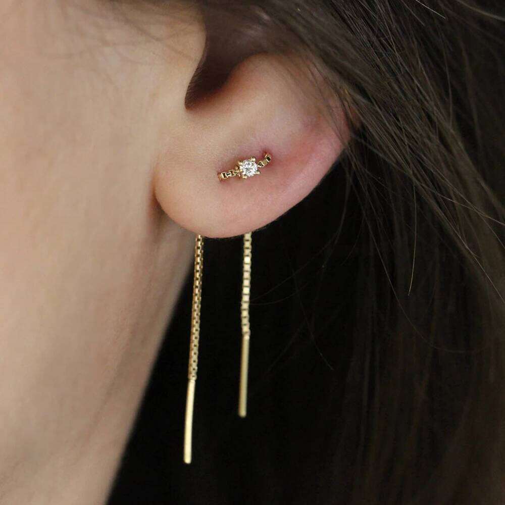 Aide 1 Piece 925 Sterling Silver Chain Line Design Piercing Stud For Women Simple Long Tassel Party Earrings Jewelry