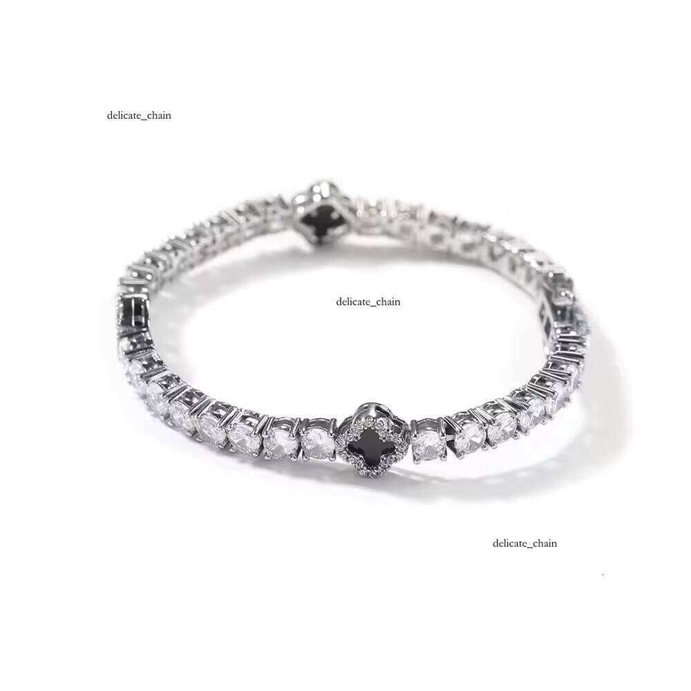 VVS Moissanite UWIN Trendy Mini Size 4-Leaf Pink Clover Tennis Chain Luxurious Women Men Pearl Ice Bracelet Jewelry