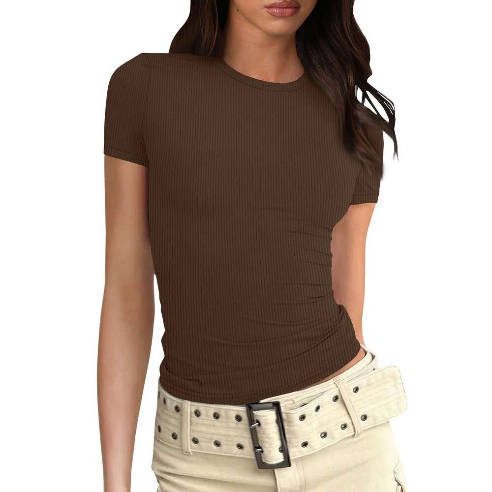 Fashion Simple Basic Round Neck Short Sleeve T-Shirt 2026 Summer New Ins Trend Solid Color Slim Fit Casual Top