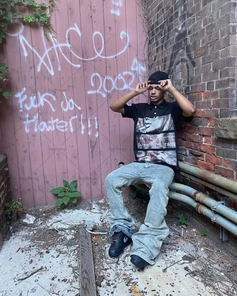 Summer Retro Streetwear Oversized Cotton Lapel T-shirt Men Y2K Hip-hop Harajuku Rock Gothic Trendy Vintage Top Polo Shirt 251230