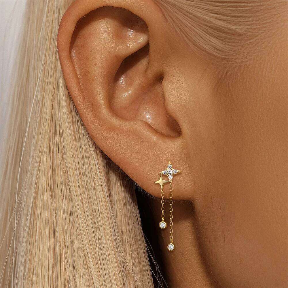 Aide S925 Sterling Silver New Arrival Double Ear Studs Tassel Chains Long Earring Fashion Hoop Earrings for Women Luxury Jewelry