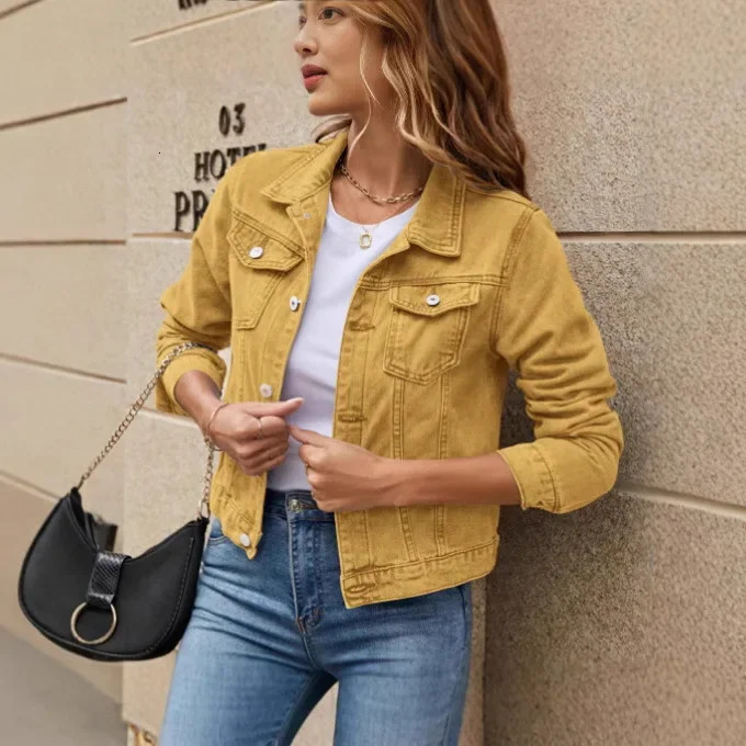 Fashion Slim Fit Turndown Collar Denim Jacket Pure Color Versatile Cotton Womens Clothing from Mainland China 251229