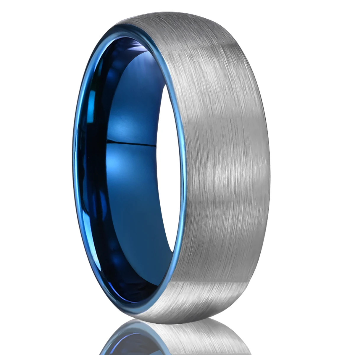 7mm blue and silver color Mens Tungsten Carbide Ring Brushed Wedding band Engagement Ring Comfortable Fit for Daily Wear 251230
