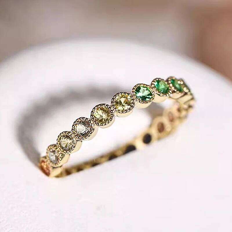 Huitan Colorful Rainbow Cubic Zircon Promise Rings for Women Gold Color Luxury Trendy Wedding Accessories Statement Girl Jewelry