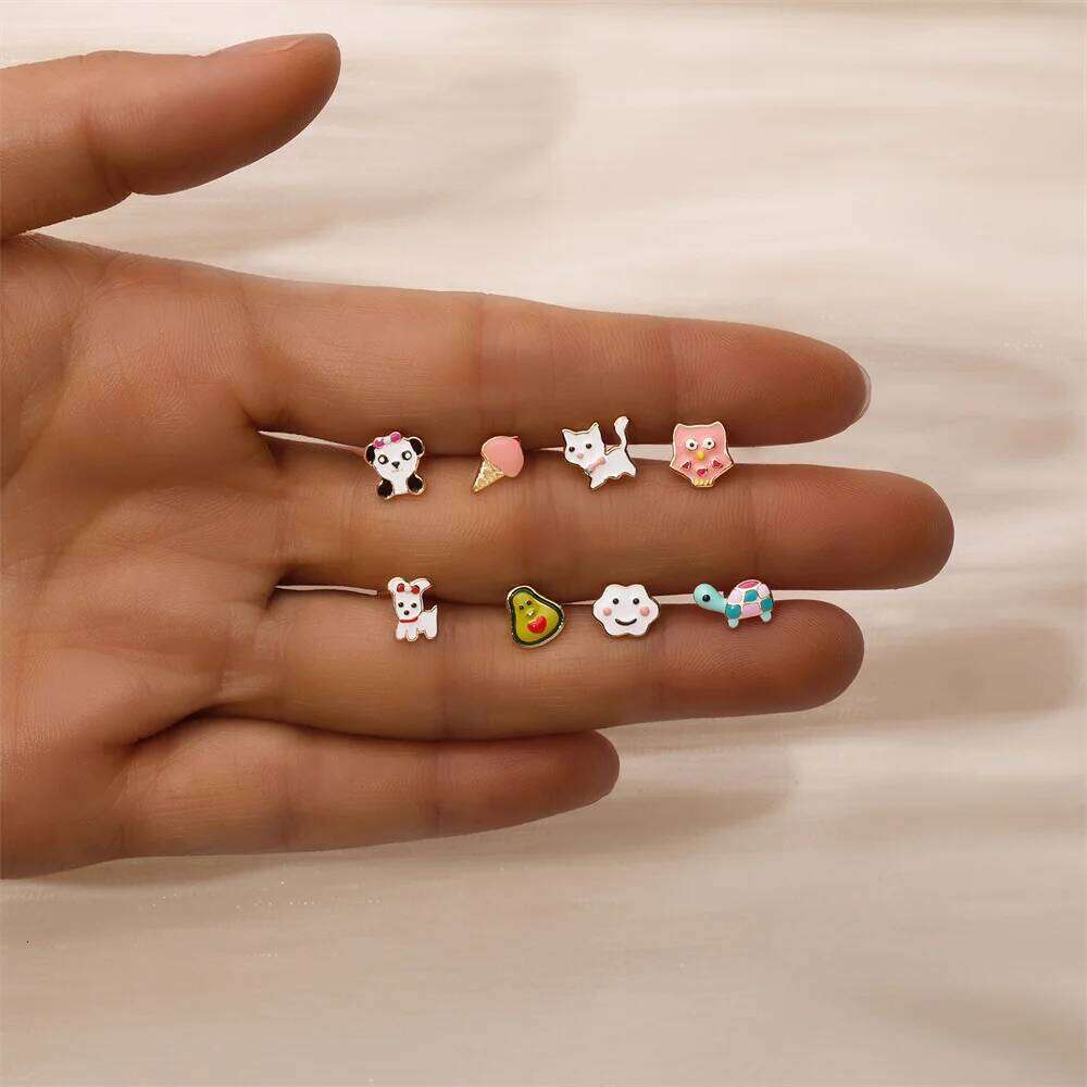 Aide 1Piece 925 Sterling Silver Enamel Dripping Oil Animal Seriesp Piercing Earrings Cute Girls Birthday Gift Fashion Jewelry