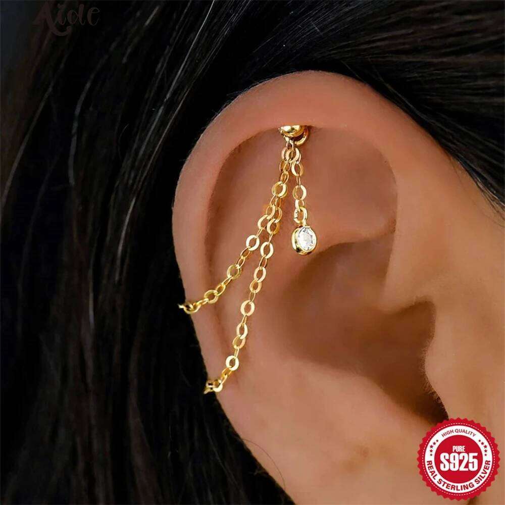 Aide Single 1pc 925 Sterling Silver Zircon Piercing Earrings for Women Exquisite Round Hoop Girls Halloween Party Gifts