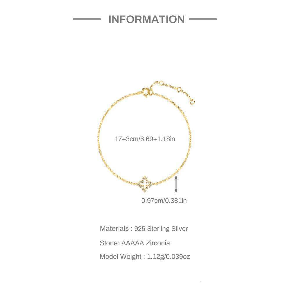 Aide 925 Sterling Silver Four Leaf Clover Star Adjustable Bracelet for Women Girls Vintage Simple Hollow Jewelry Accessories