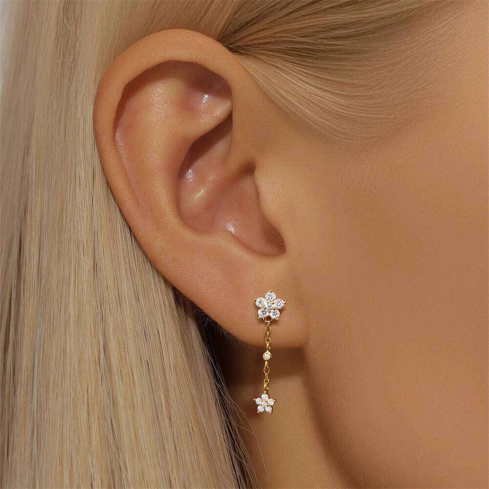 Aide 925 Sterling Silver New Trend Cubic Zirconia Long Tassel Drop Earrings For Women Star Chain Piercing Earring Korean Jewelry