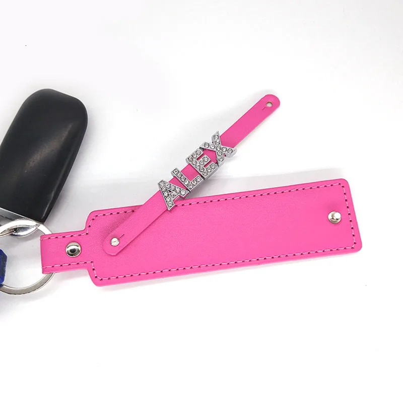 Fashion Leather Personalized Custom Rhinestone Name Letter Numbers Car Keychain Keyring Key Holder Valentine Love Gift 251230