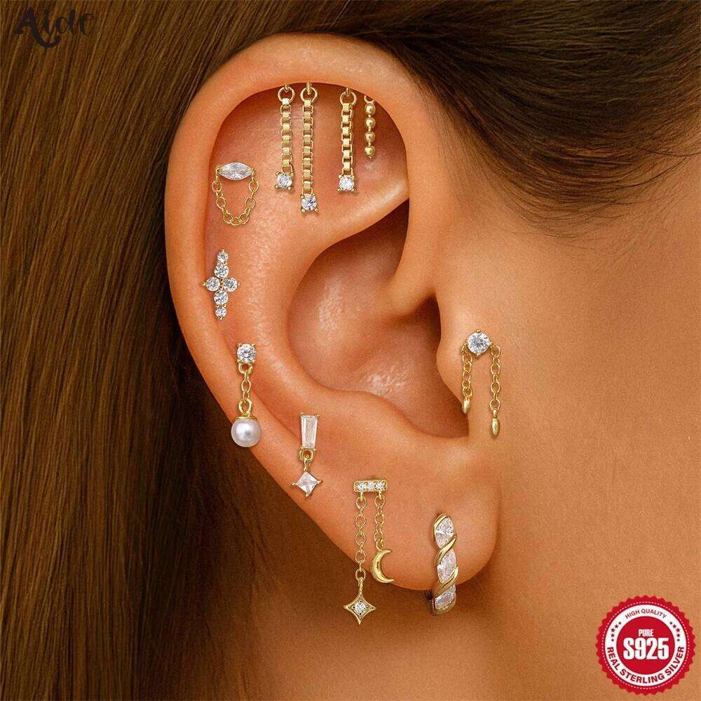 Aide Lucky Box Tassel Chain Stud Earrings 925 Sterling Silver Zircon Screw-Back Piercing Ear Jewelry for Girls New Years Gifts