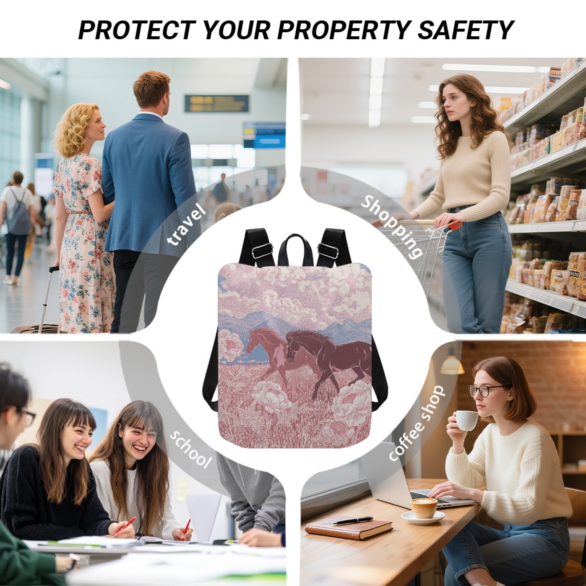 Custom H Designer Fashion Anti Theft Backpack Luxury Horse Pattern Unisex Full Print Backpack Laptop Bag Travel Bag H38