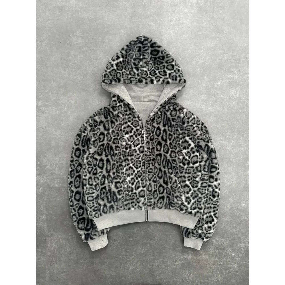 Zhehan Oversized Gothic Harajuku Women Men autumn winter Coat Casual retro leopard print zipper hoodie loose personalized top