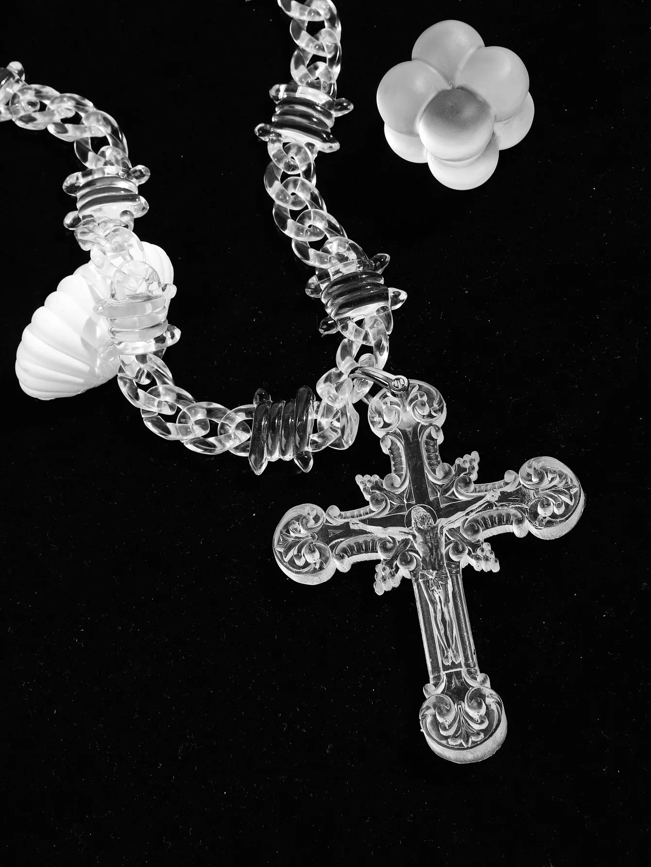 Transparent Acrylic Big Jesus Christ Cross Necklace Pendants Men Hip Hop Barbed Wire Cuban Link Chain Choker Male Jewelry Gifts 251230