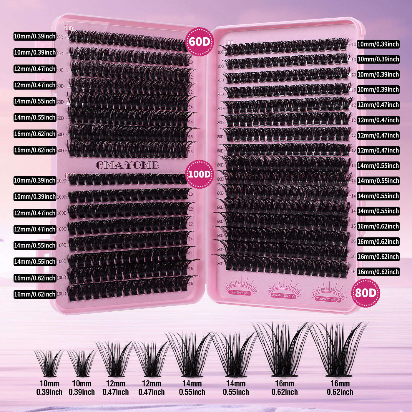 576Pcs Thick Fluffy DIY Eyelashes Soft Lightweight DIY Cluster Lashes Kit with Lash Bond & Seal Hand Made Reusable Naturally D Curled Individual Eyela