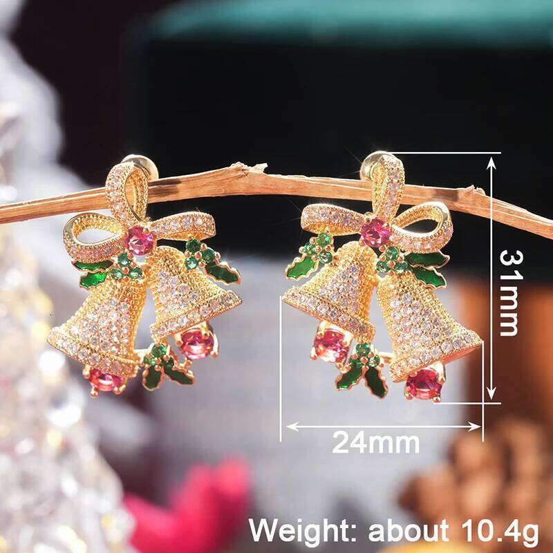 Huitan Gorgeous Bell Stud Earrings Women for Merry Christmas Full Bling Iced Out Cubic Zirconia Unique Trendy Jewelry
