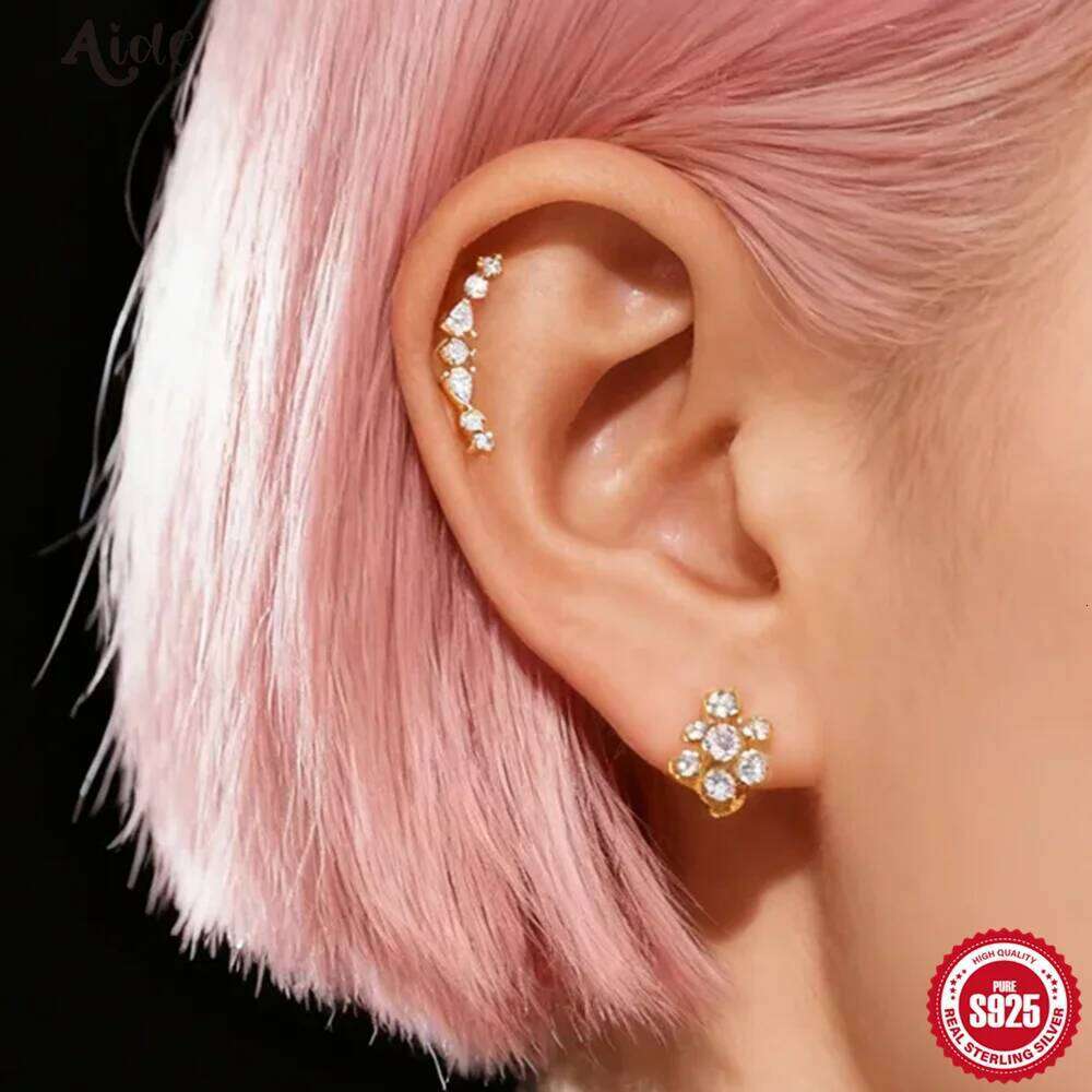 Aide 1pair 925 Sterling Silver Hook Clip on for Women Zircon Climbing Ear Cuff Earrings Fashion Jewelry Gifts