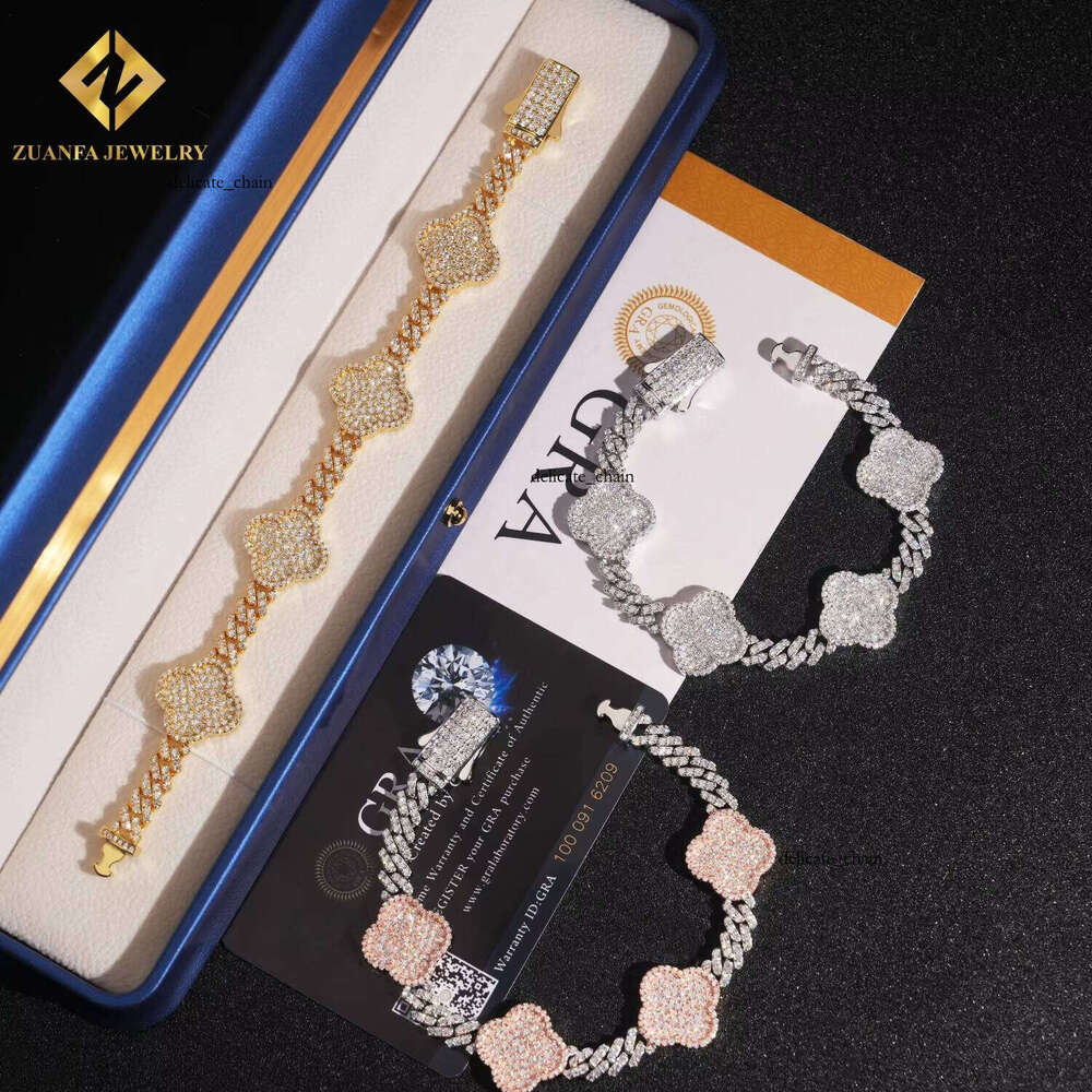 Luxury Jewelry Vvs Moissanite 925 Sterling Silver Rose Gold Plated Lucky Clover Four-Leaf Flower Fashion Bracelet