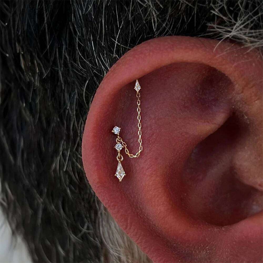 Aide 1PC 925 Sterling Silver Double Pierced Long Chain Zircon Stud Earrings Female Fashion Temperament Lover Gift Fine Jewelry