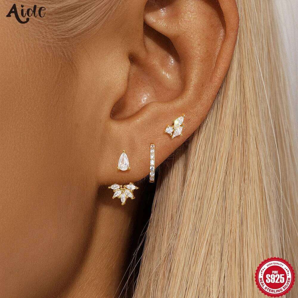 Aide 925 Sterling Silver Cubic Oxygen Zircon 3pcs INS Korean Hot New Sales Round Earrings For Women Girls Fine Jewelry