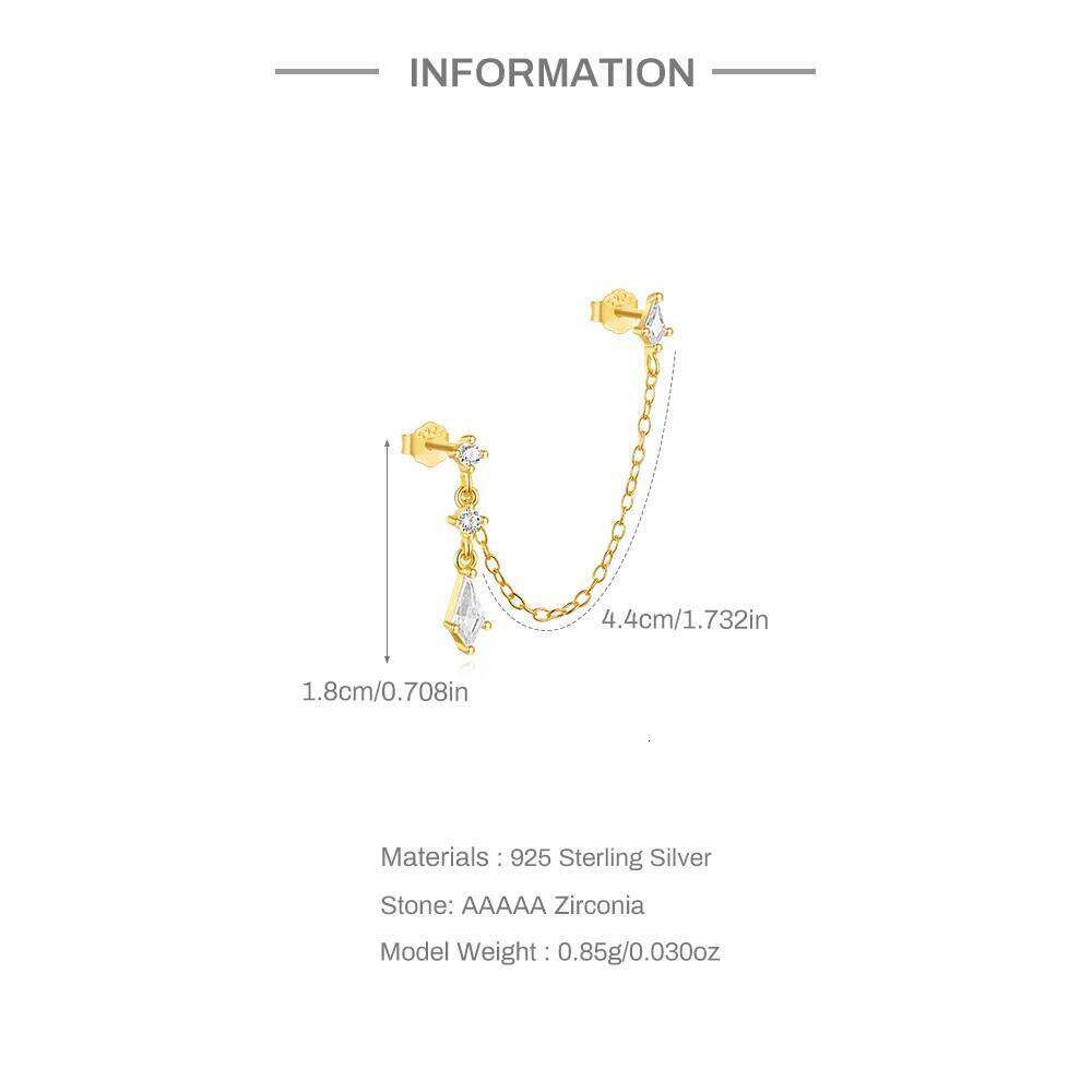Aide 1PC 925 Sterling Silver Double Pierced Long Chain Zircon Stud Earrings Female Fashion Temperament Lover Gift Fine Jewelry