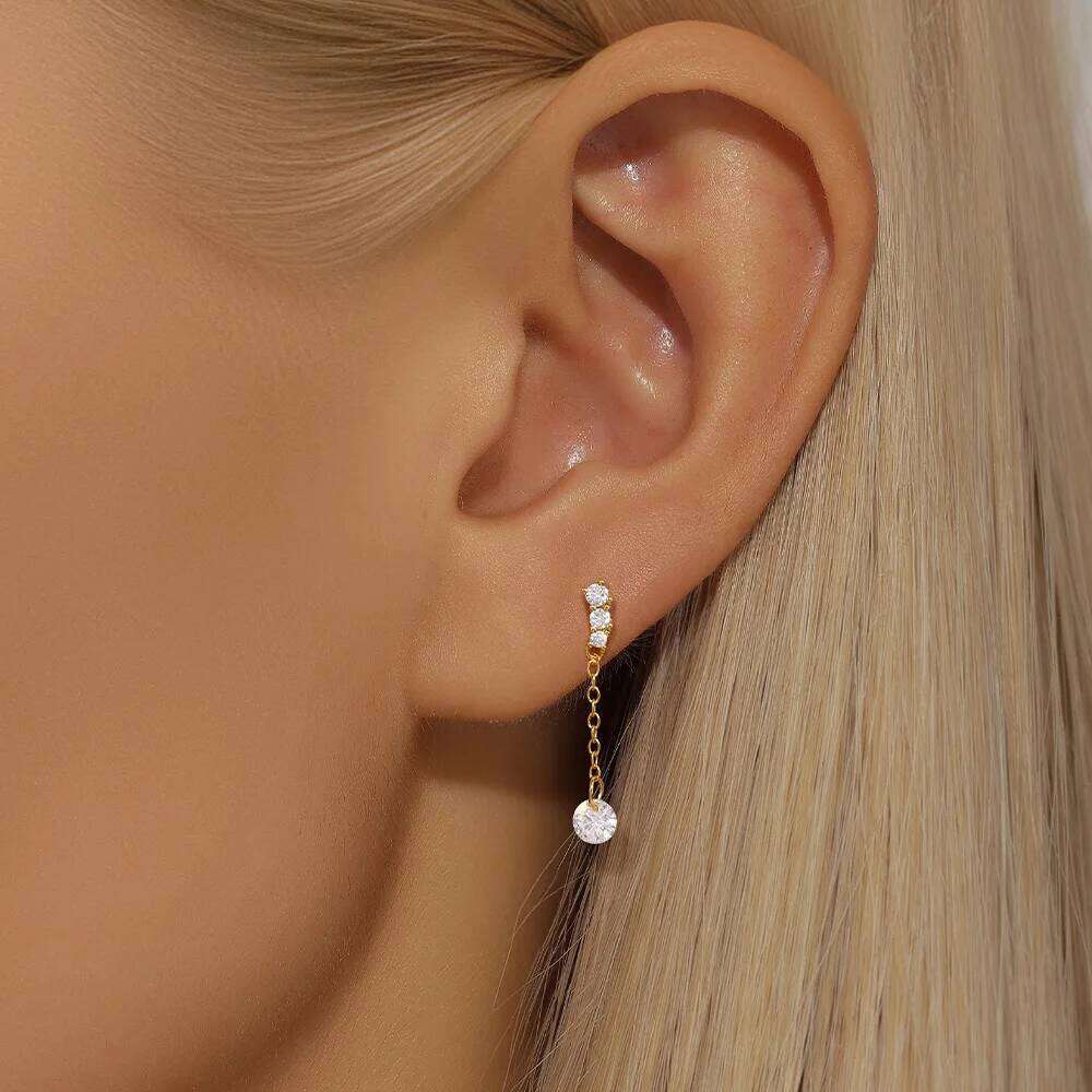 Aide 925 Sterling Silver Transparent Zircon Long Tassel Earring for Women Trendy Statement Drop Earrings Wedding Fine Jewelry