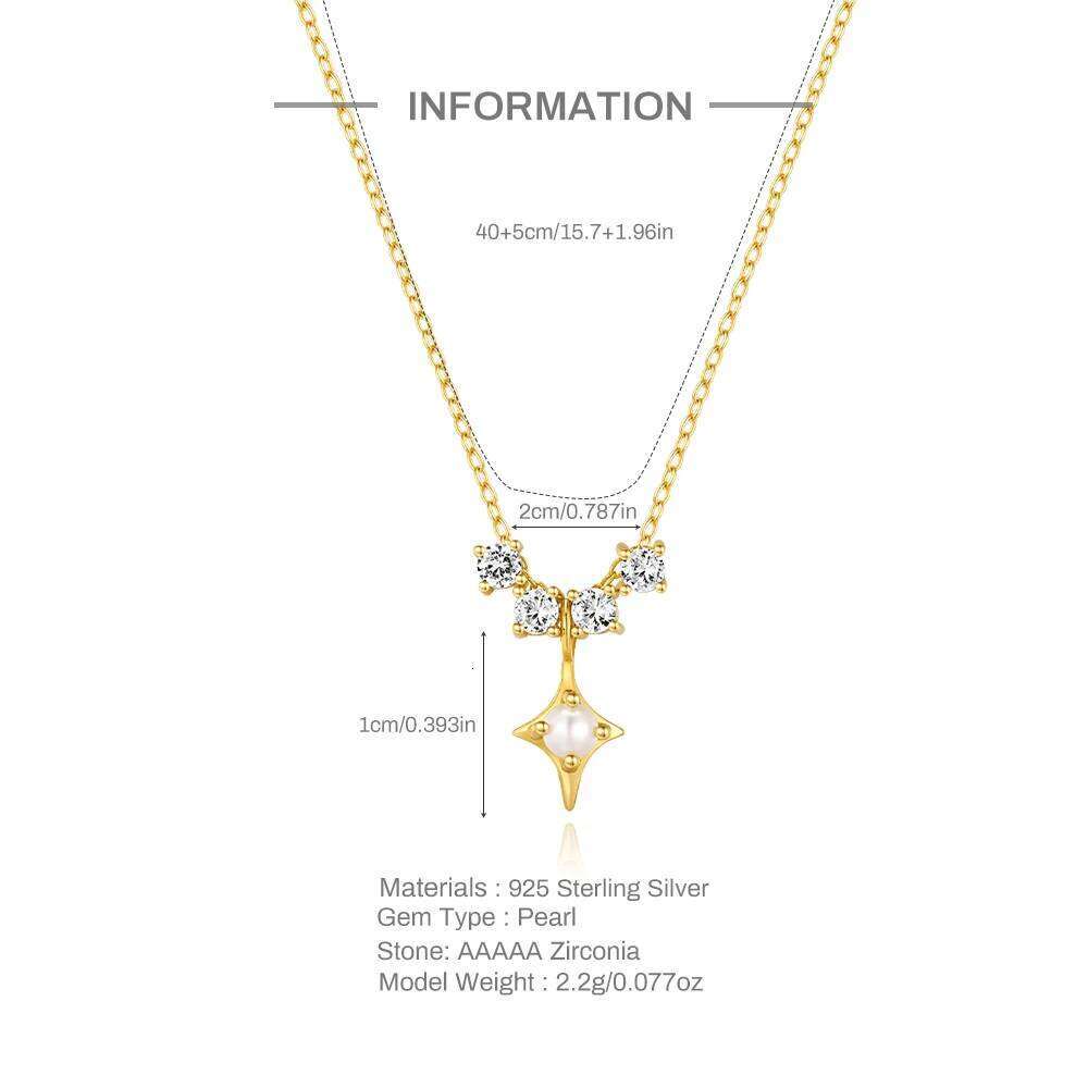 Aide 925 Sterling Silver Fashion Four-Pointed Star Simple Chain Pearl Zircon Pendant Necklace Party Wedding Necks Jewel