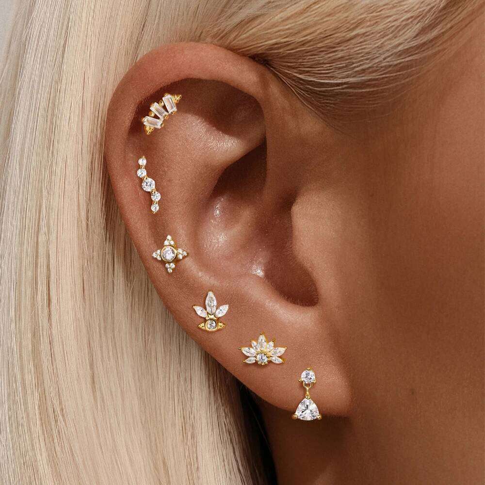 Aide 1PC White Shiny Zircon Cartilage Stud Earrings Spiral Puncture 925 Sterling Silver For Women Ins Ear Bone Earring