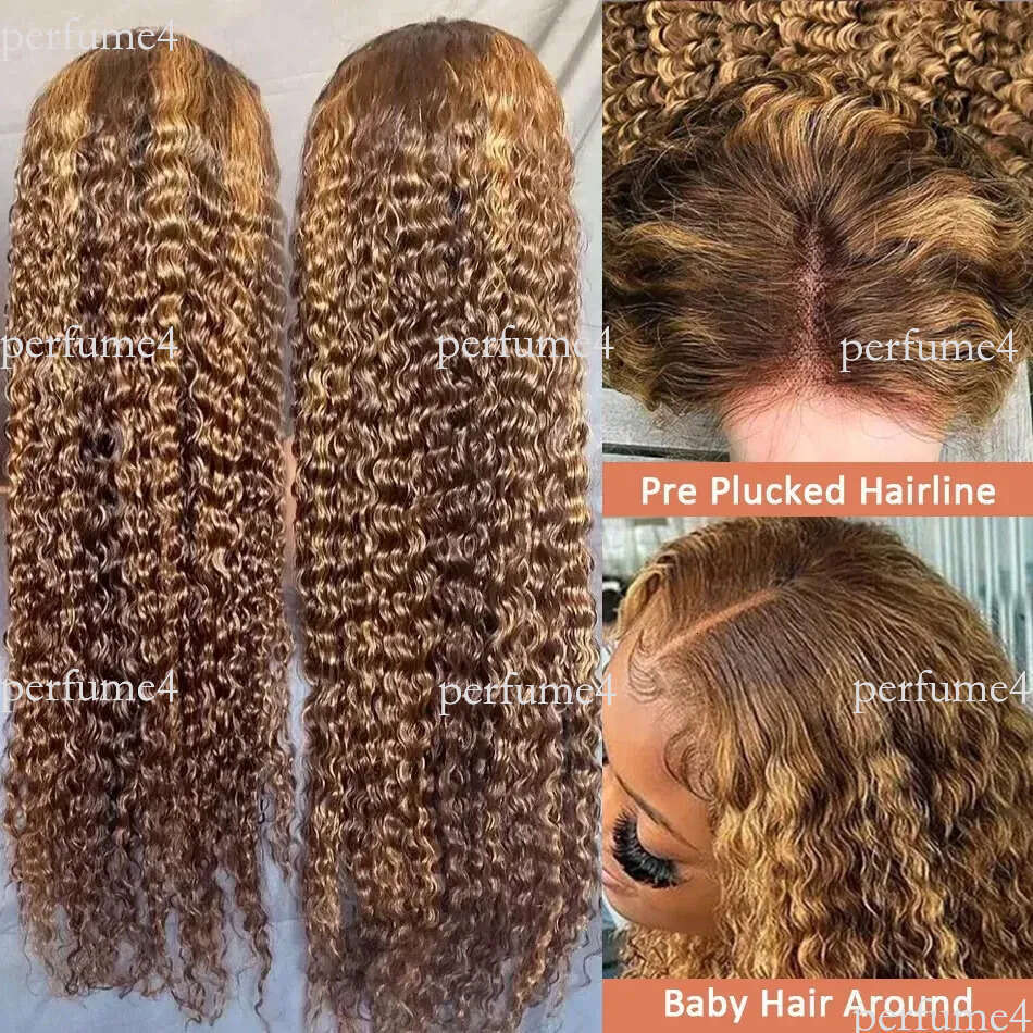 Curly Highlight Human Hair 13x4 13x6 Hd Wig Glueless 30 40 Inch Deep Water Wave Honey Blonde Lace Frontal Wigs Synthetic