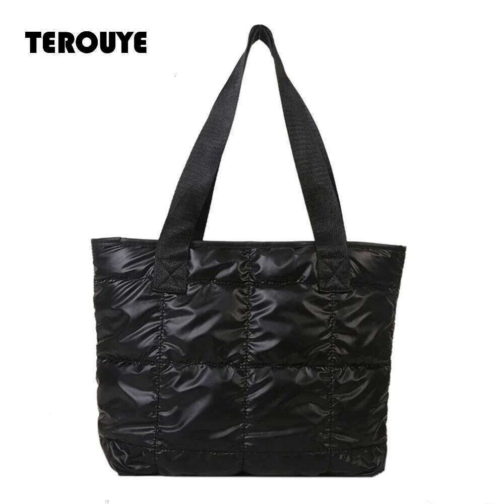 Fashion Ladies Tote Handbags Large Capacity Cotton Padded Shopping Bag Rhombus Portable Handbag Quilted Solid For Leisure Travel TEROUYE