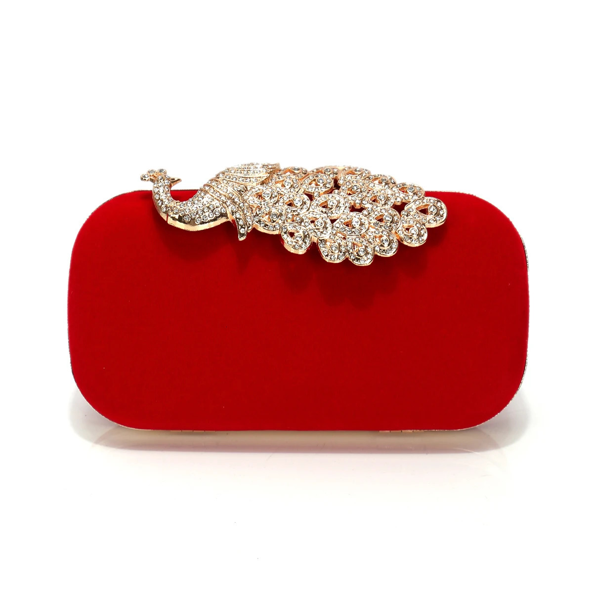Animal Peacock Metal Shoulder Chain Evening Bags Rhinestones Velvet Small Clutch Bags Flap Red Color Lady Handbags 251231