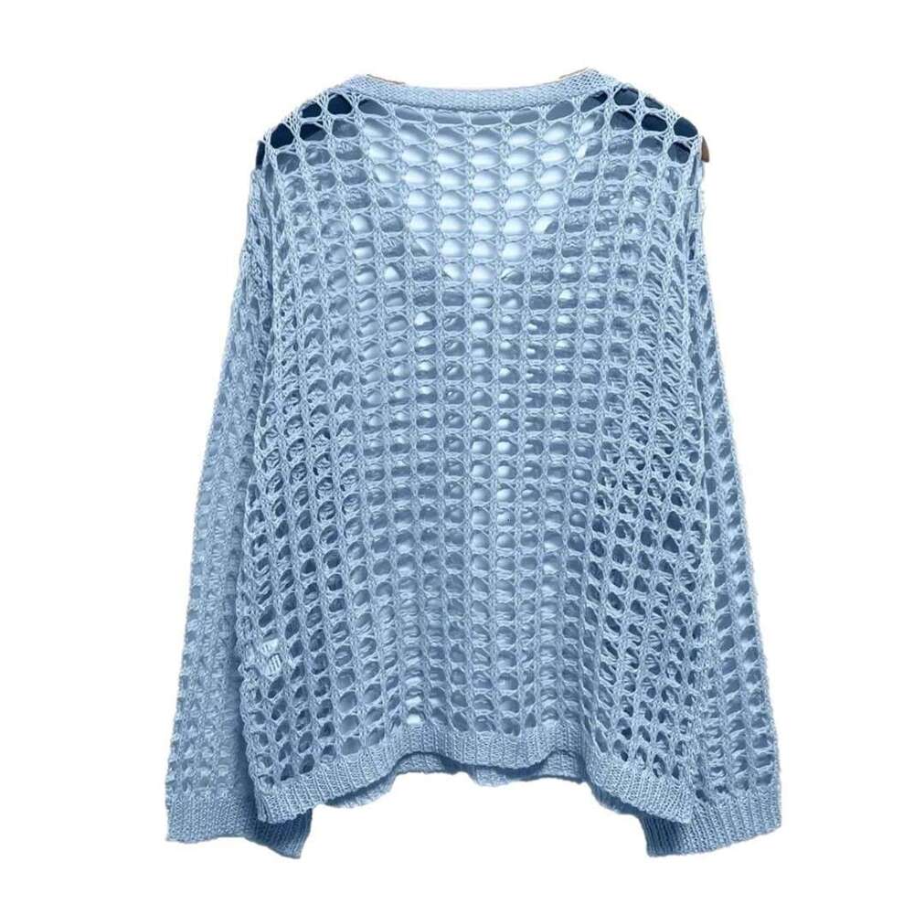 2025 New Sexy Hollow Sunscreen Vacation Knitted Shirt for Women Spring Summer Beach Cover-Up Top