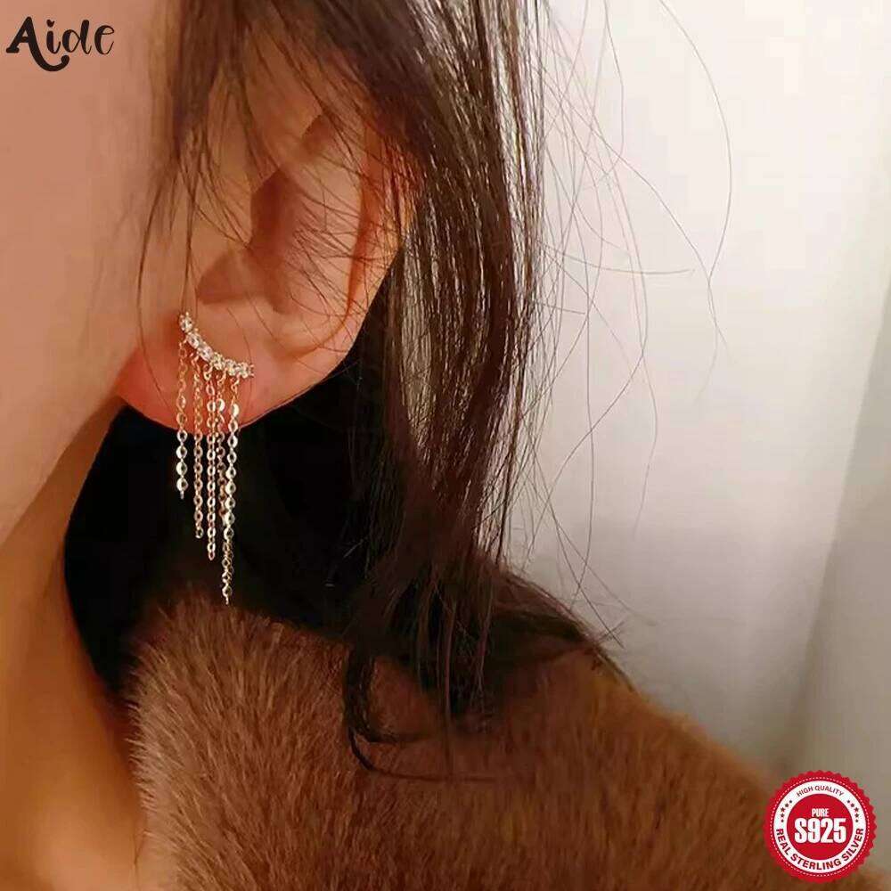 Aide 925 Silver Fashion Long Tassels Dangle Earrings for Women Girls Sparkling Chains Zircon Party Fine Jewelry Accessories