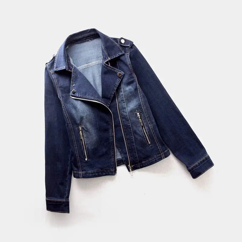 Short Zipper Stretch Denim Jacket Women Slim Vintage Spring Autumn Lady Longsleeved Motorcycle Coat Casual Female Jean Outwear 251231