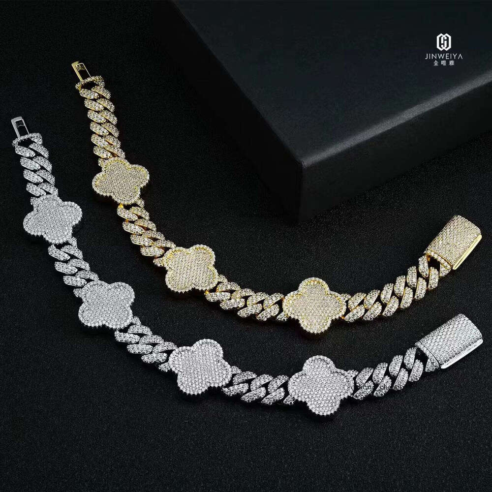 JWY Women's Fashion Multi-color 18k VVS Moissanite Bracelet Tennis Chain 925 Silver Clover Gold-plated Jewelry Glamorous Party Gift