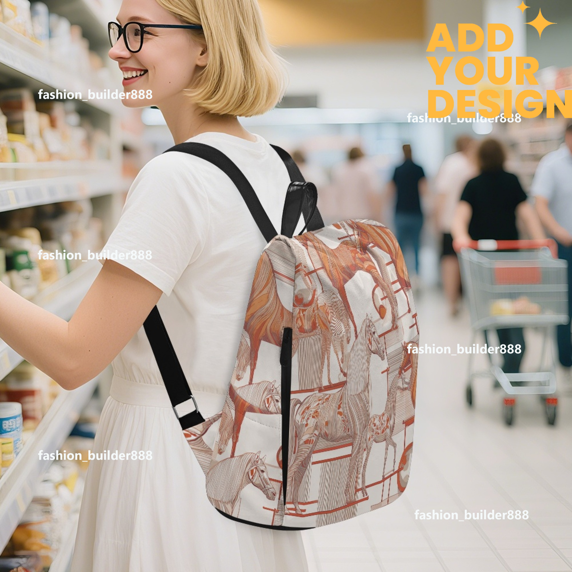 Custom H Designer Fashion Anti Theft Backpack Luxury Horse Pattern Unisex Full Print Backpack Laptop Bag Travel Bag H27