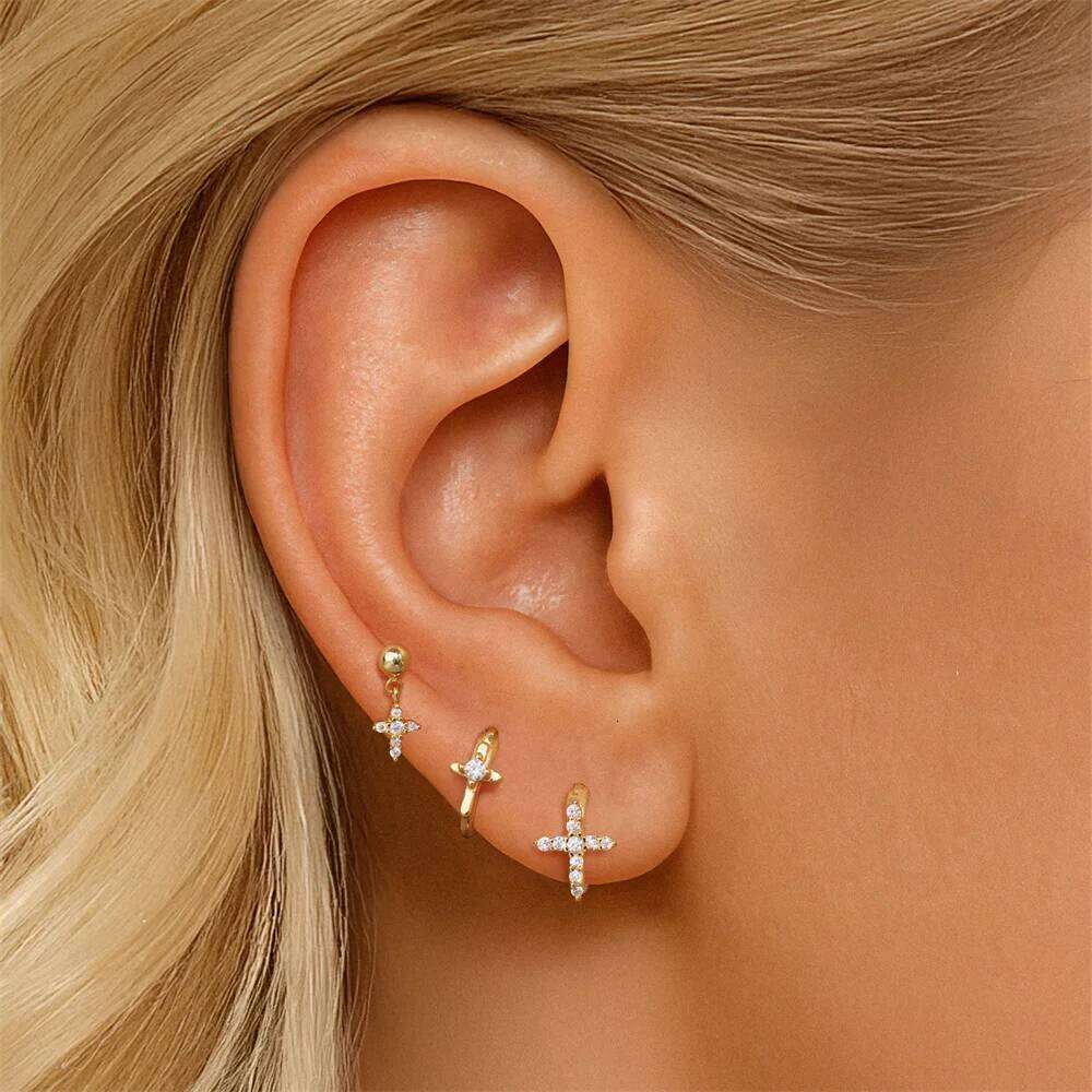 Aide 925 Sterling Silver 3-Piece Set Zircon Earrings Fashionable And Simple Butterfly CZ Ear Nail Women Personalized Jewelry