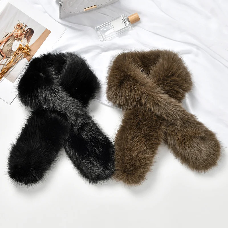 Faux Rabbit Fur Scarf Winter Warm Neckerchief Women Solid Color Neck Muffler Long Plush Shawl Ladies Thick Scarves 251225