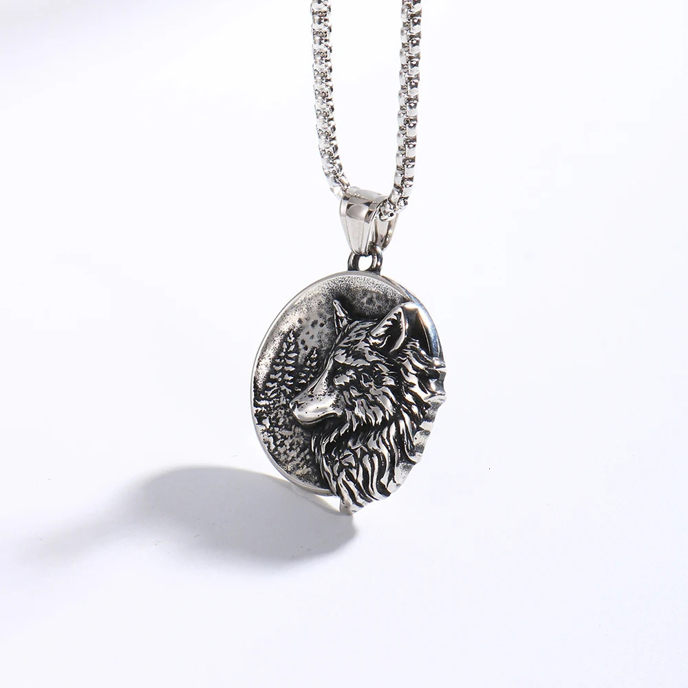 1PC Mans Fadeless Stainless Steel Animal Pendant Necklace Men Wolf Necklace for Man Jewelry 251230