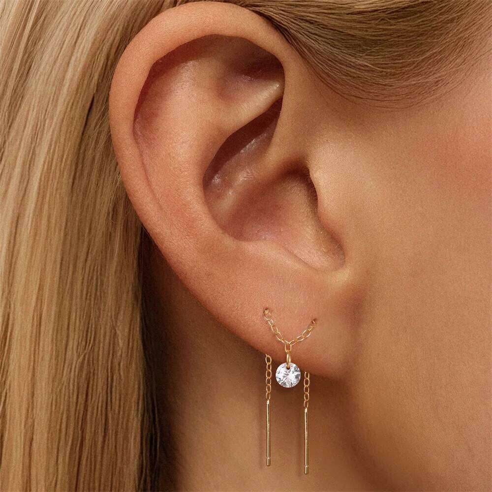 Aide S925 Sterling Silver Zircon Flat Spiral Piercing Earring Tassel Chain Dangle Cartilage Earrings for Women Fashion Jewelry