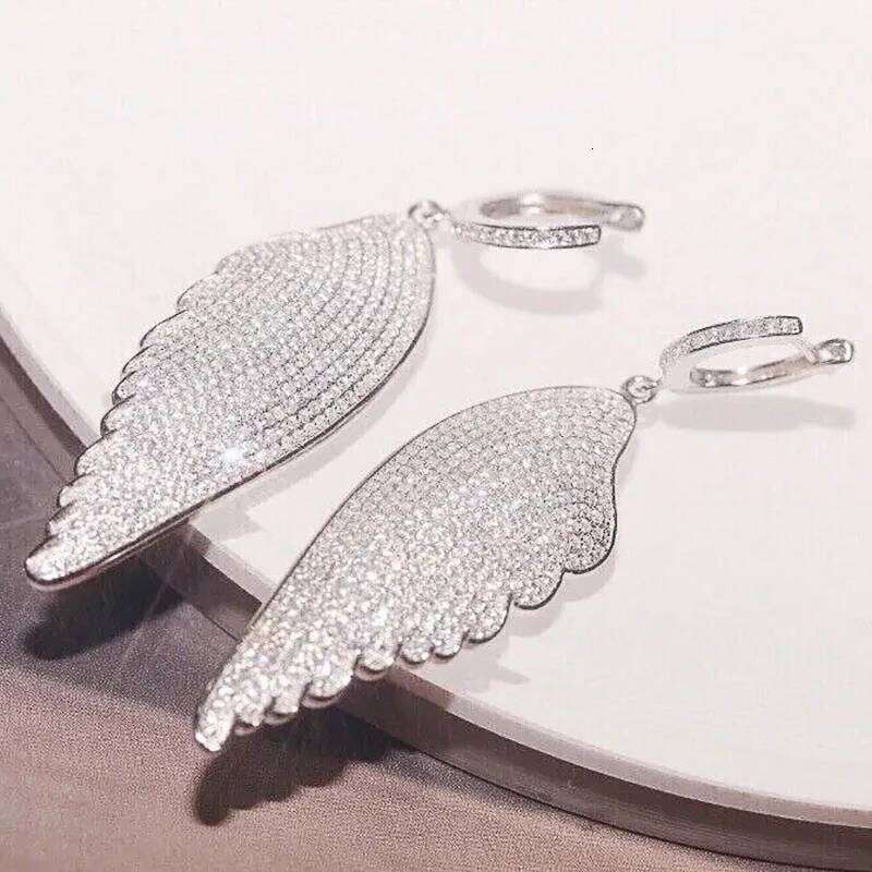 Huitan Sparkling Angel Wing Earrings with Brilliant Zirconia Female Exquisite Exaggerated Fashion Pendant Accessories Jewelry