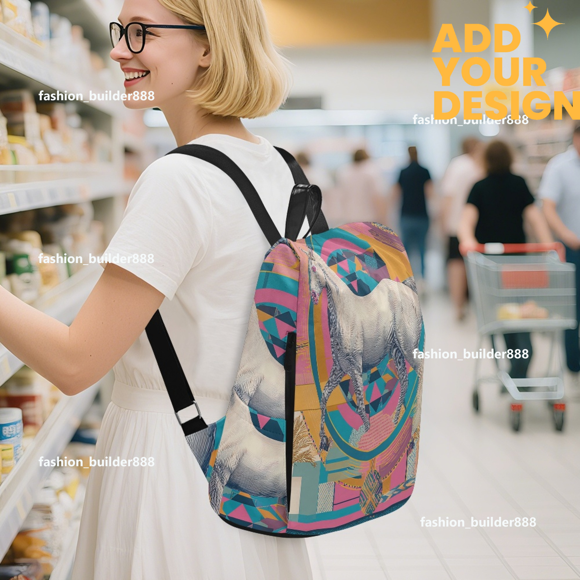 Custom H Designer Fashion Anti Theft Backpack Luxury Horse Pattern Unisex Full Print Backpack Laptop Bag Travel Bag H34