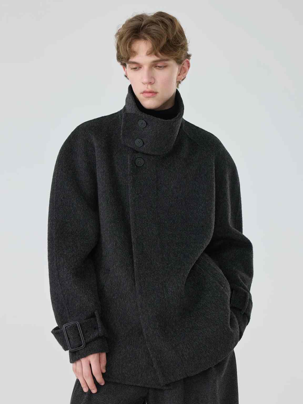 Autumn Winter Men Woolen Overcoat 2 Piece Single Breasted High Lapel Coat Pants Outerwear Fashionable Street Style Custom Made