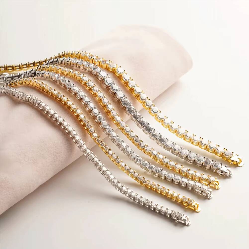 Wholesale Custom Gold Plated Jewelry 3MM 4MM 5MM Men Women Iced Out Cubic vvs moissaniteia vvs moissanite Diamond Chain Tennis Necklace