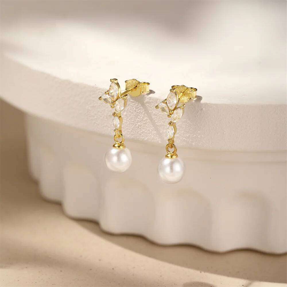 Aide S925 Sterling Silver Elegant Geometric Crystal Pearl Dangle Long Chain Drop Earrings For Women Fine Jewelry Gifts