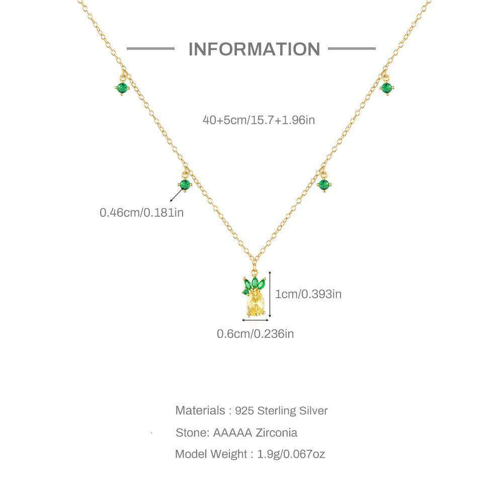 Aide 925 Sterling Silver Korean Pineapple Pendant Micro-set Zircon Cute Fruit Necklace Temperament Personality Clavicle Chains