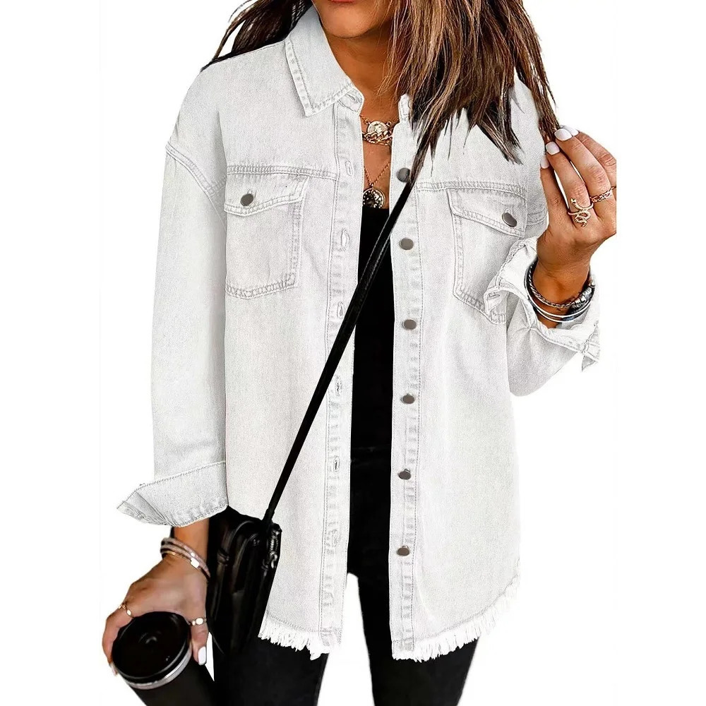 Washed Denim Jacket Women Autumn Tassel Lapel Jeans Female Casual Loose Long Sleeve Single Breasted Outerwear Shirts Coat 251231